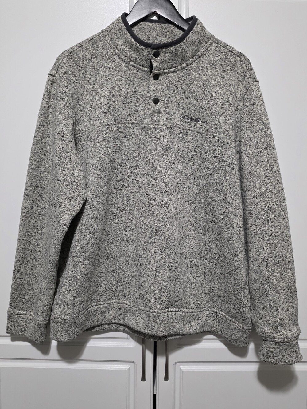 Eddie Bauer Mens Gray Radiator Fleece Snap Button Mock Neck Pull Over Sweater XL